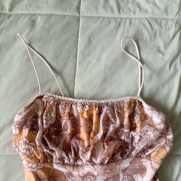 Forever 21 Yellow Beige Spaguetti Strap Floral Y2K Bodycon Mini Dress Size S - Picture 2 of 5